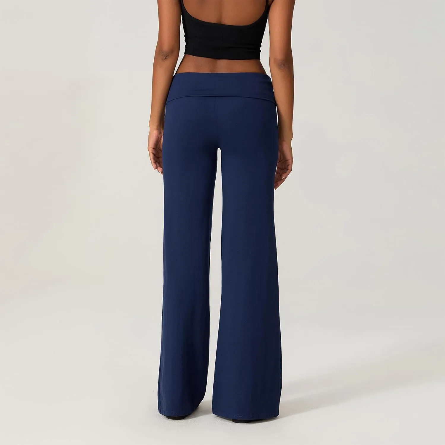 Women's Straight Leg Pants Fold Over Y2k Elastic Waist Yoga Casual Pants Casual Going Out Trousers Streetwear