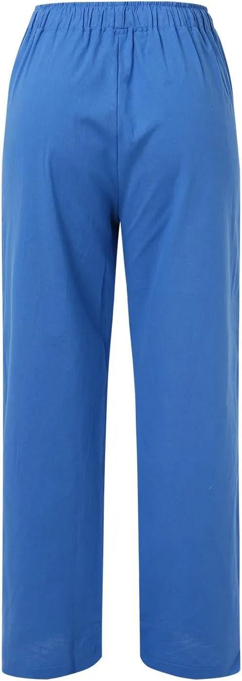 Women's Summer Linen Straight Elastic Waist Tie Belt Draped Fashion Pants Versatile Solid Color Casual Pants