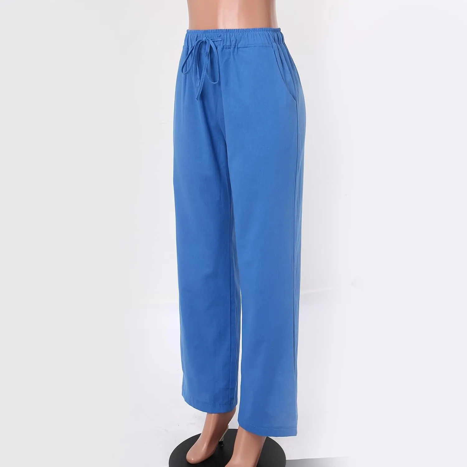 Women's Summer Linen Straight Elastic Waist Tie Belt Draped Fashion Pants Versatile Solid Color Casual Pants