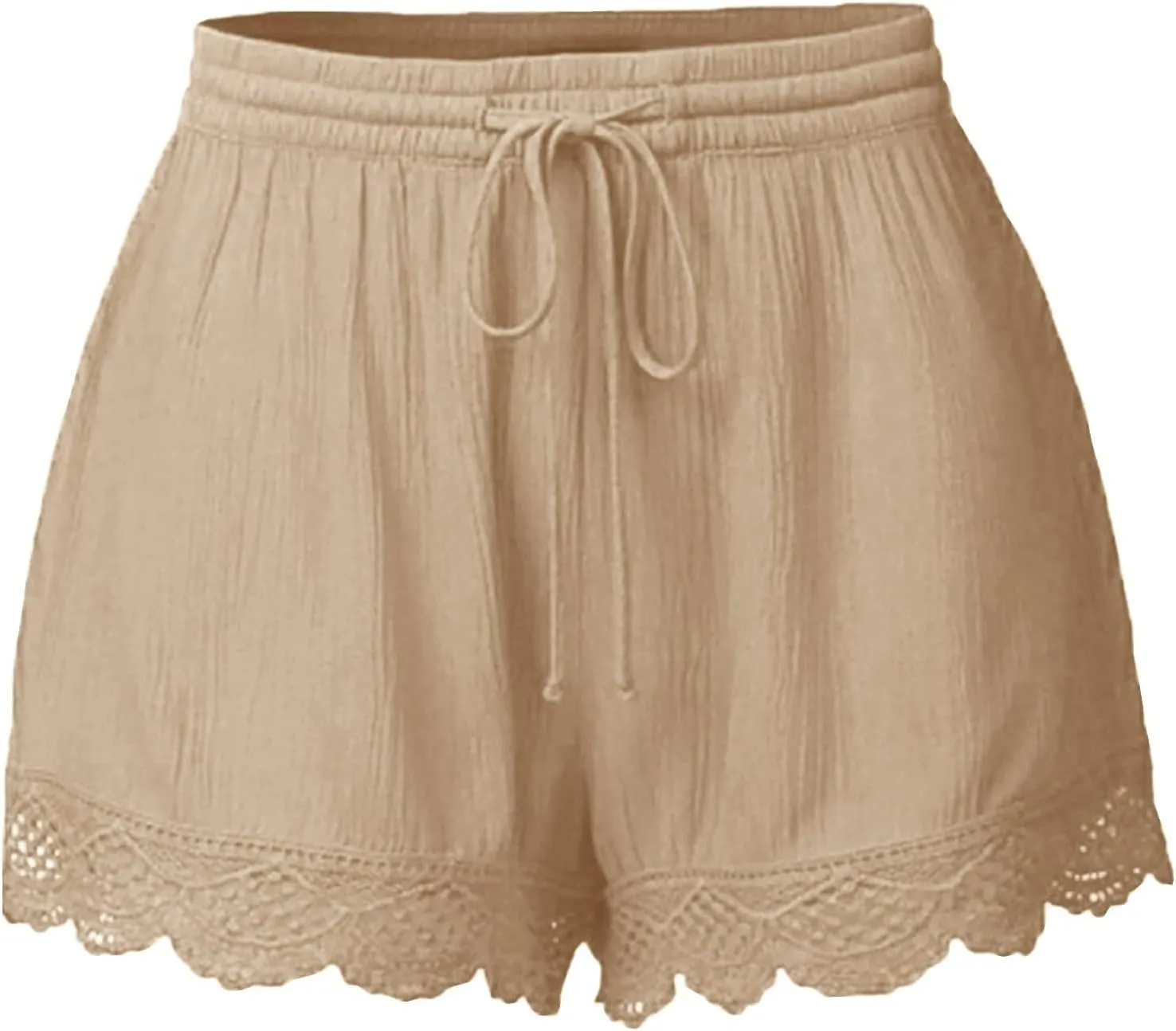 Womens Summer Shorts 2024 Plus Size Casual Lace Trim Elastic Waist Drawstring Lounge Shorts Beach Ruffle Flowy Shorts