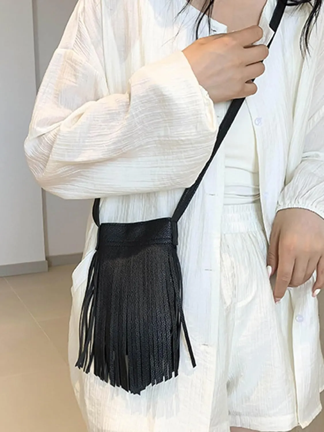 Women's Tassel Mini Shoulder Crossbody Bag Y2K Purses Clutch Strap Tote Handbags Bags