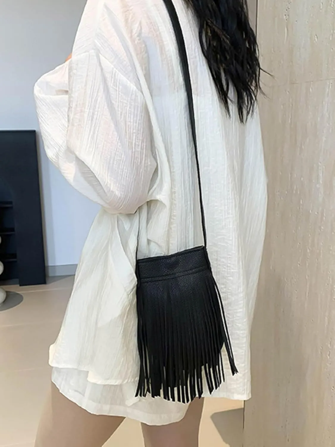 Women's Tassel Mini Shoulder Crossbody Bag Y2K Purses Clutch Strap Tote Handbags Bags