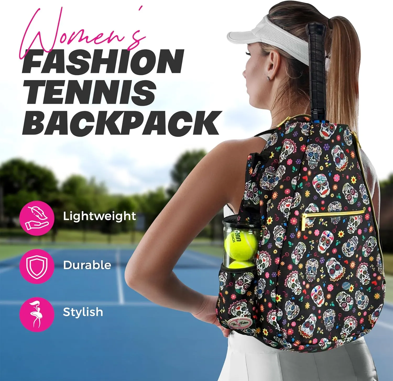Womens Tennis Backpack - Taboo Fashions Ladies Tennis Bag Holds Two Racquets, Padded Straps and Side Carry Handle