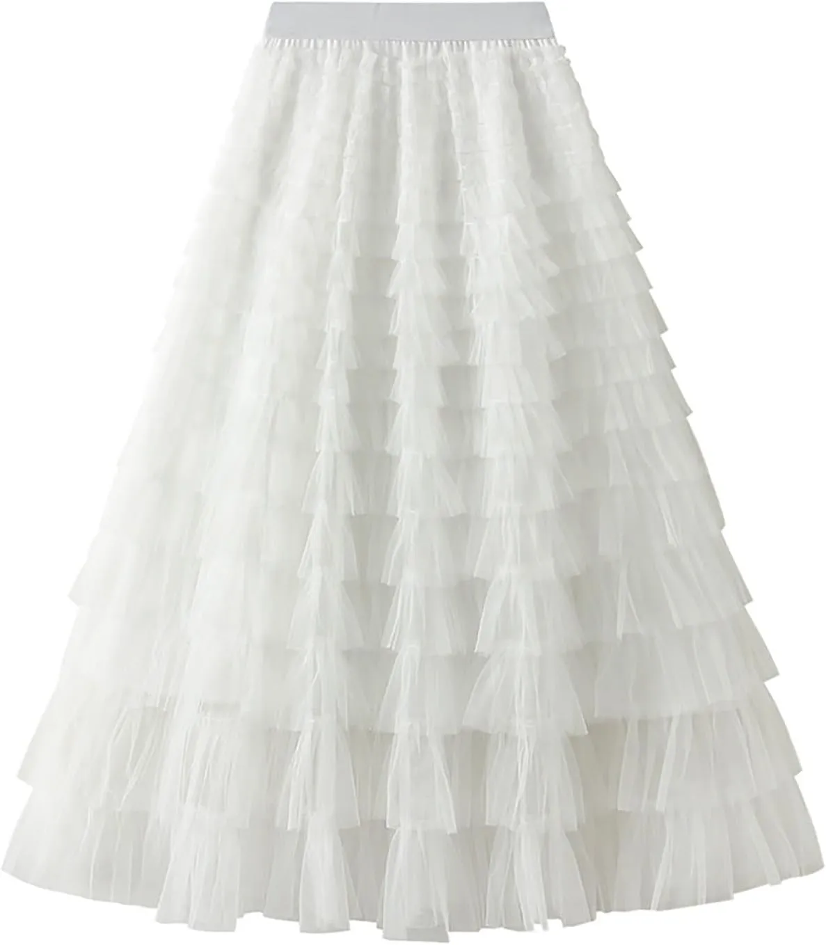 Women's Tulle Skirts Trendy Elastic Waist Layered Mesh Long Skirt A-Line Ruffles Fairy Skirts