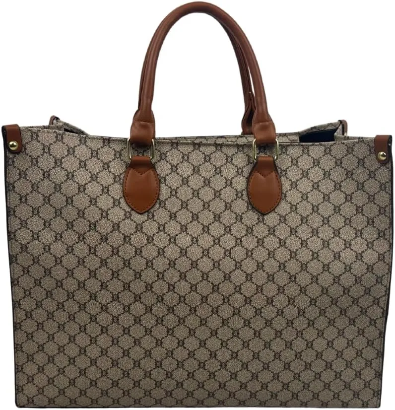 Womens Vegan Leather Classic Pattern Lightweight Fashion Satchel Handbag Large Capacity Bucket Purse Designer Tote Bag