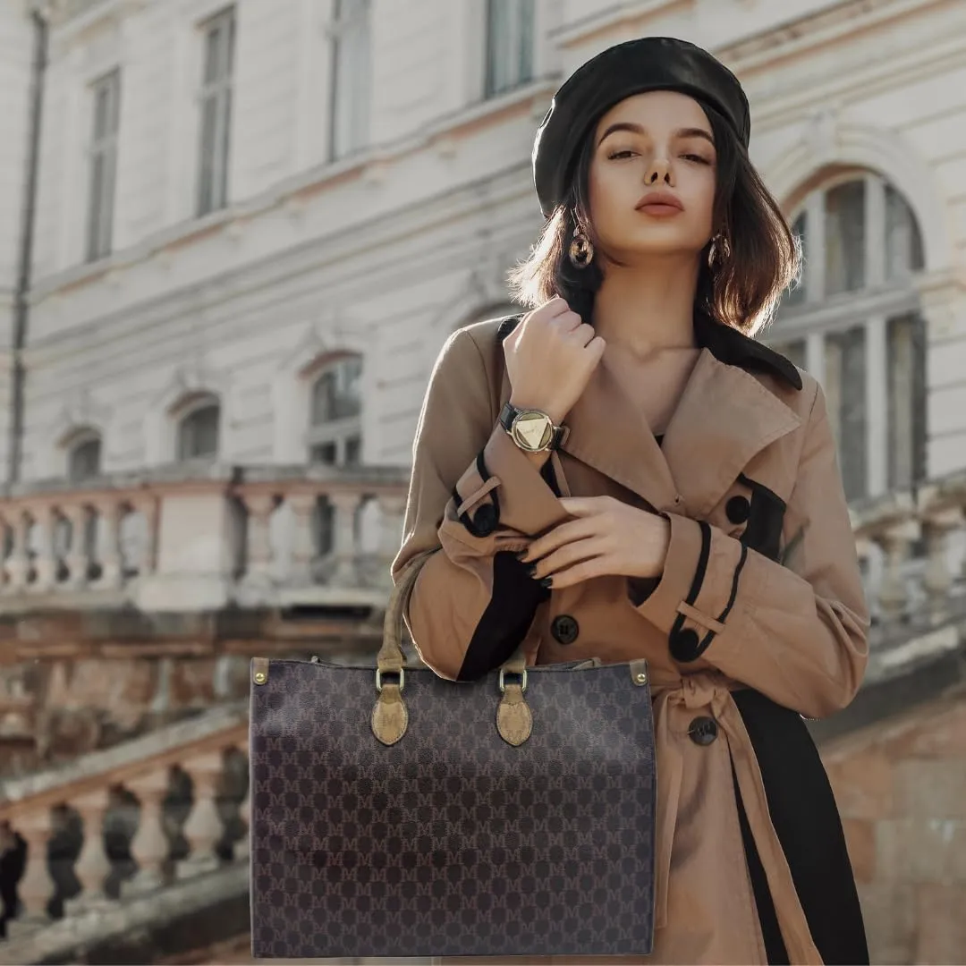 Womens Vegan Leather Classic Pattern Lightweight Fashion Satchel Handbag Large Capacity Bucket Purse Designer Tote Bag