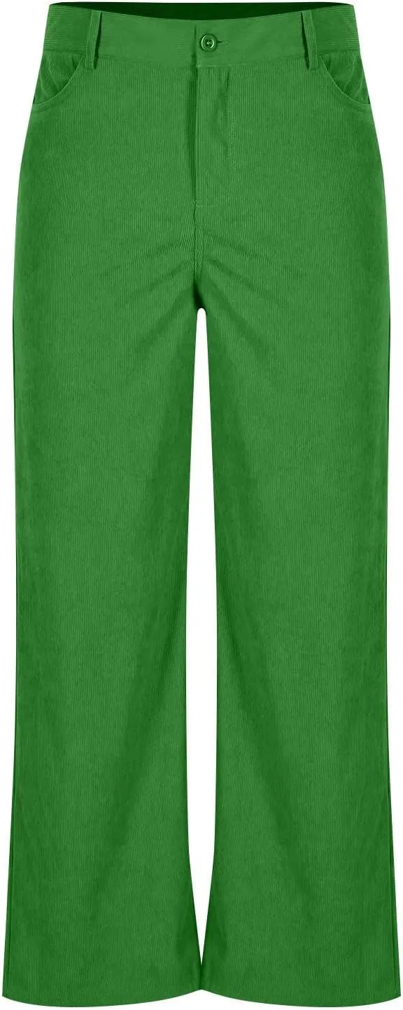 Womens Wide Leg Corduroy Pants Stretch Elastic High Waist Pants Pull On Straight Leg Casual Pant Slacks Trouser 2025