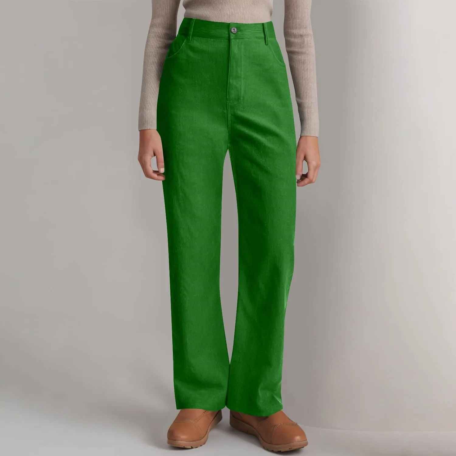 Womens Wide Leg Corduroy Pants Stretch Elastic High Waist Pants Pull On Straight Leg Casual Pant Slacks Trouser 2025