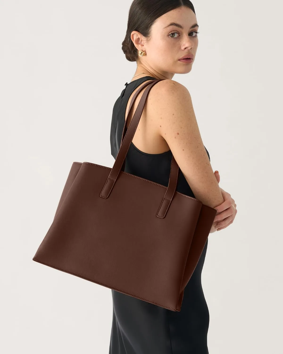 Work Tote Bags for Women 14Inch - Laptop Tote Bag with Zip Compartments - Large PU Leather Professional Office Purse