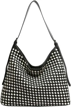 Woven Bags Women Slouchy Underarm Woven Tote Bag Trendy PU Leather Hobo Purse Vintage Shoulder Satchels Handbag for Work