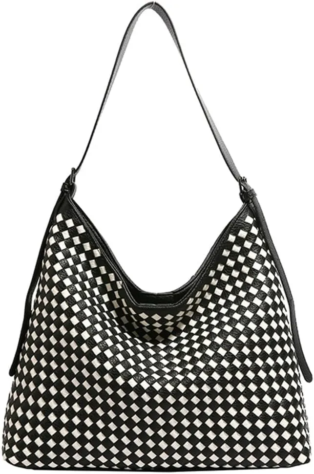 Woven Bags Women Slouchy Underarm Woven Tote Bag Trendy PU Leather Hobo Purse Vintage Shoulder Satchels Handbag for Work