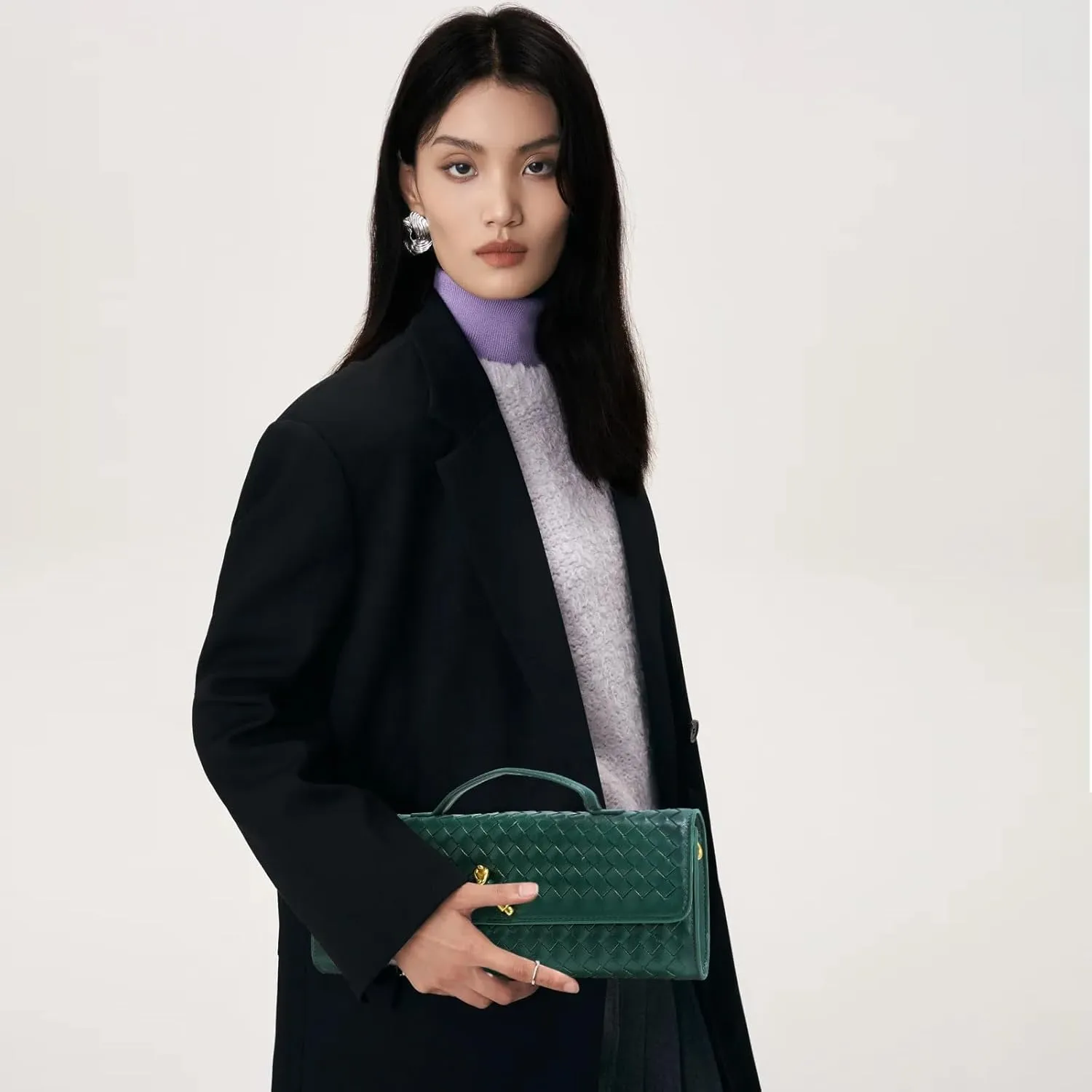 Woven Clutch Purses for Women, Formal Satchel Leather Evening Bag Shoulder Handbag