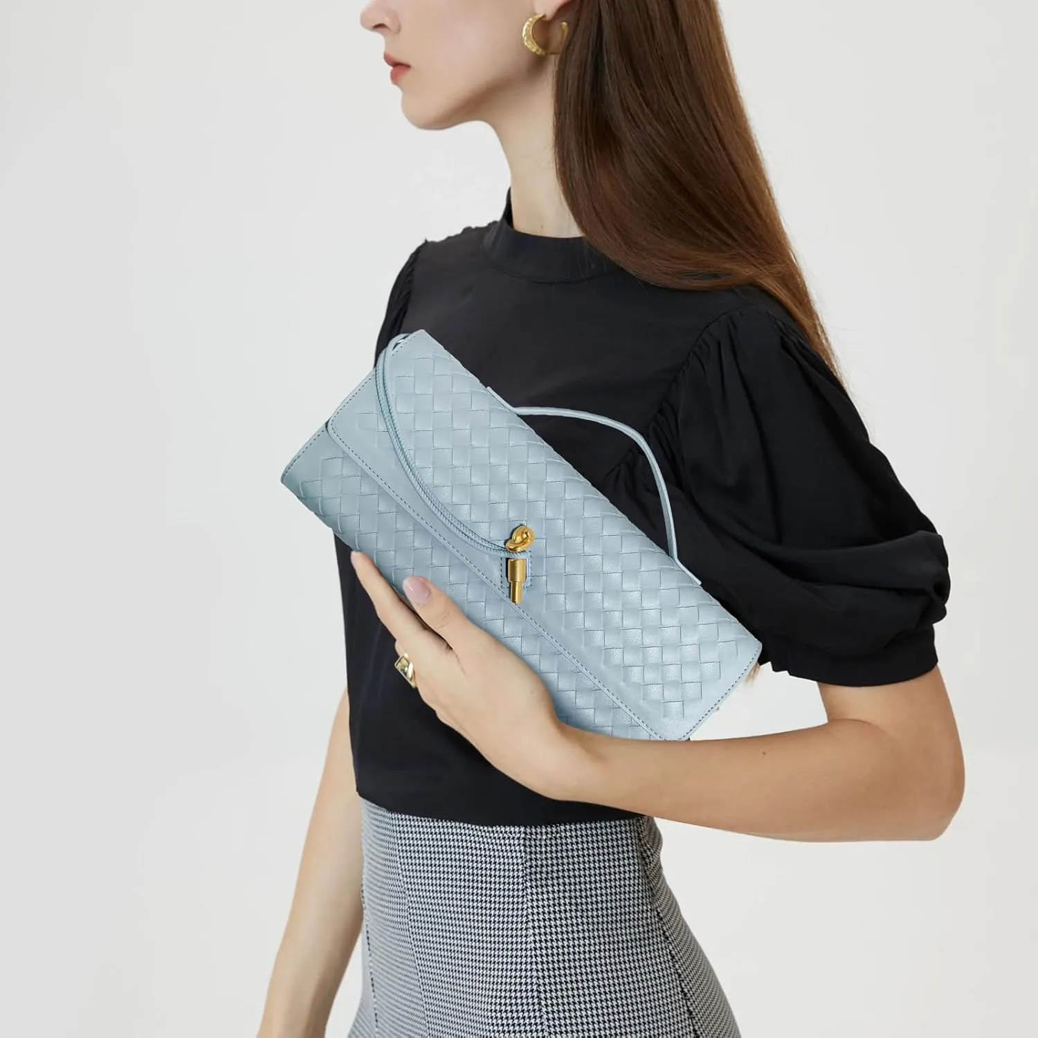 Woven Clutch Purses for Women, Formal Satchel Leather Evening Bag Shoulder Handbag