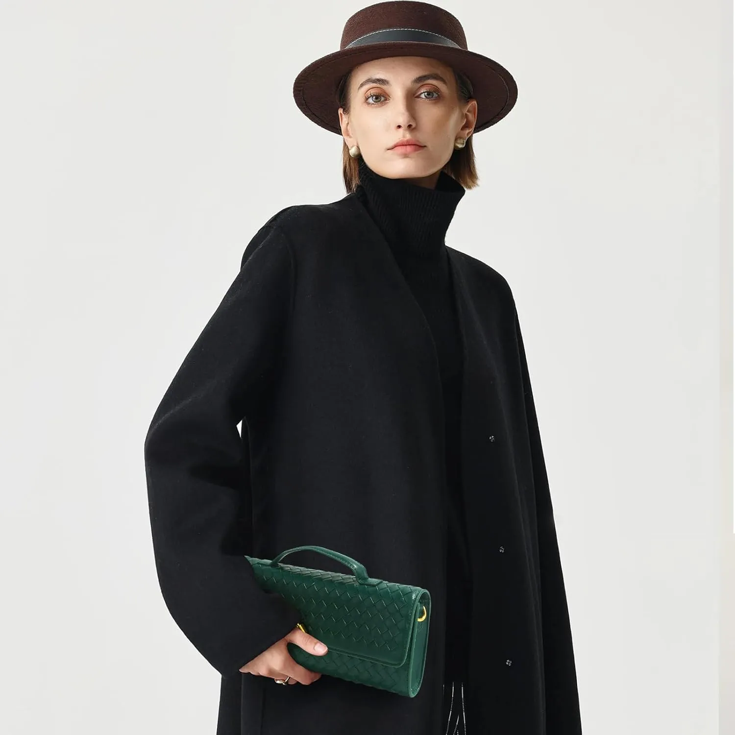 Woven Clutch Purses for Women, Formal Satchel Leather Evening Bag Shoulder Handbag