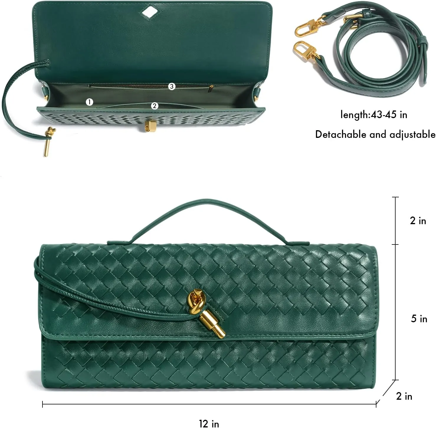 Woven Clutch Purses for Women, Formal Satchel Leather Evening Bag Shoulder Handbag
