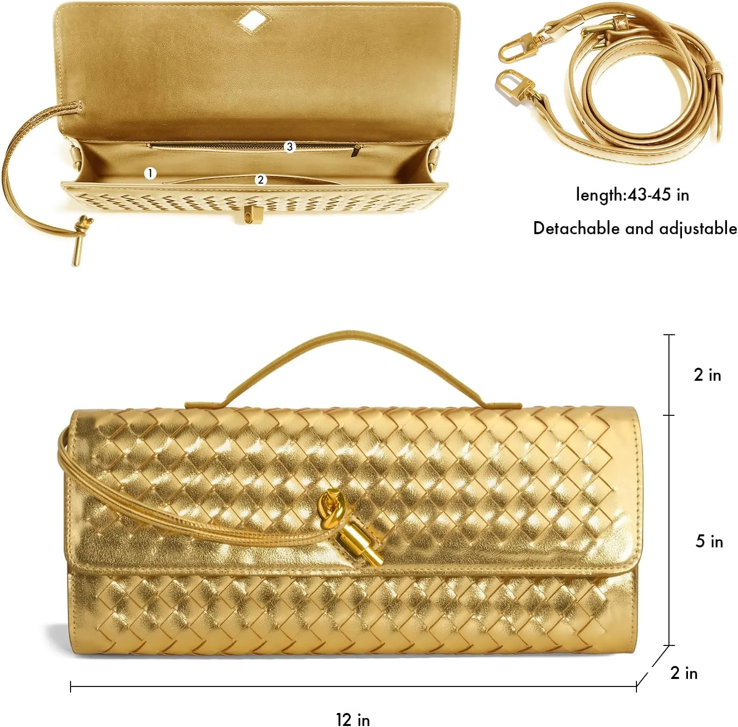 Woven Clutch Purses for Women, Formal Satchel Leather Evening Bag Shoulder Handbag
