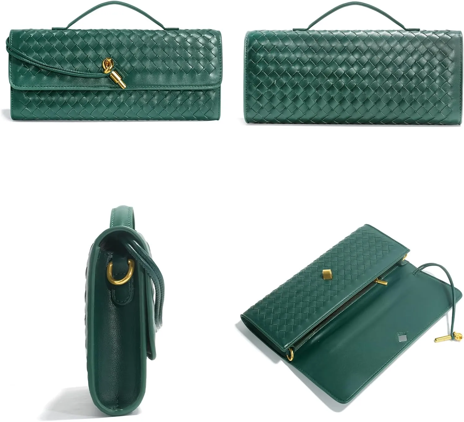 Woven Clutch Purses for Women, Formal Satchel Leather Evening Bag Shoulder Handbag