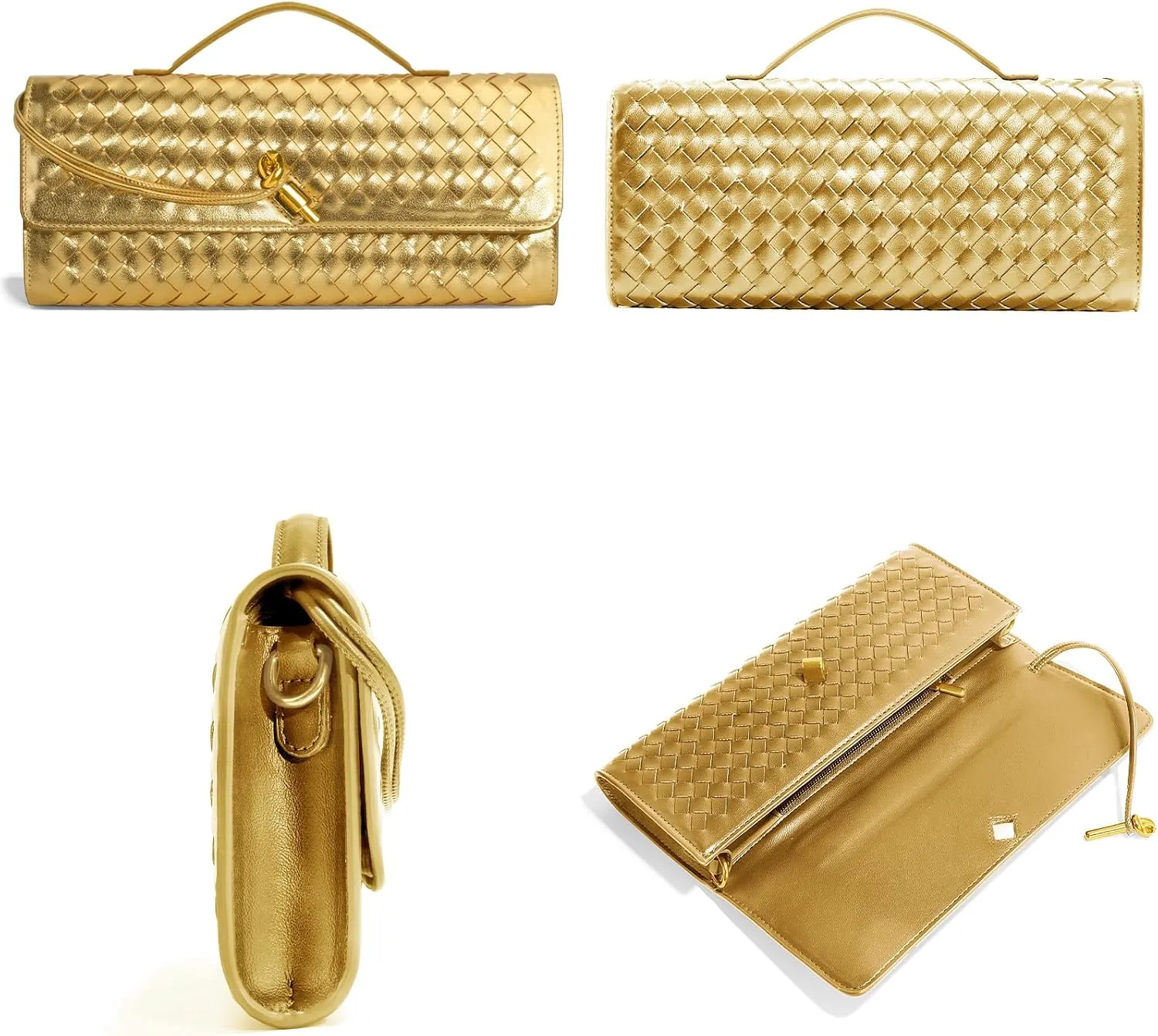 Woven Clutch Purses for Women, Formal Satchel Leather Evening Bag Shoulder Handbag