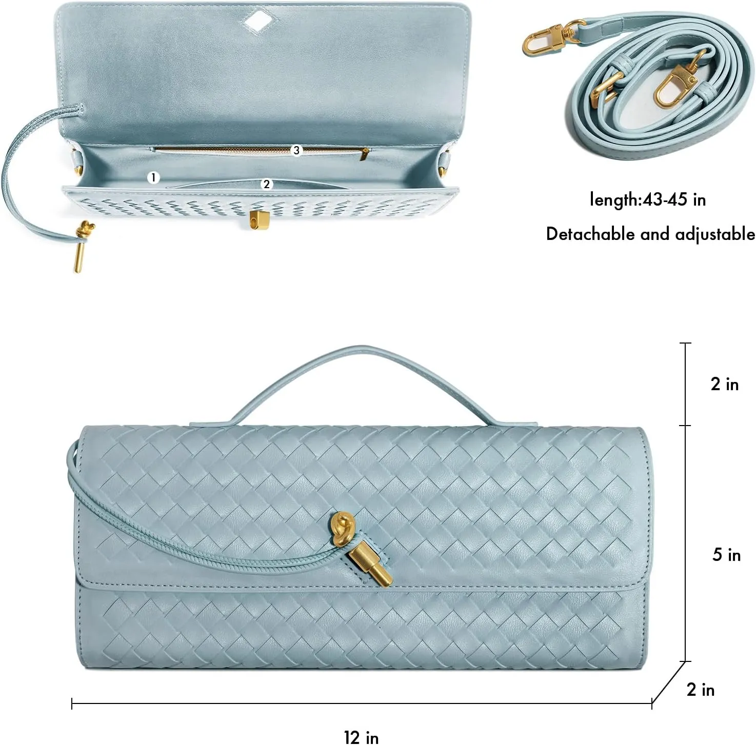 Woven Clutch Purses for Women, Formal Satchel Leather Evening Bag Shoulder Handbag