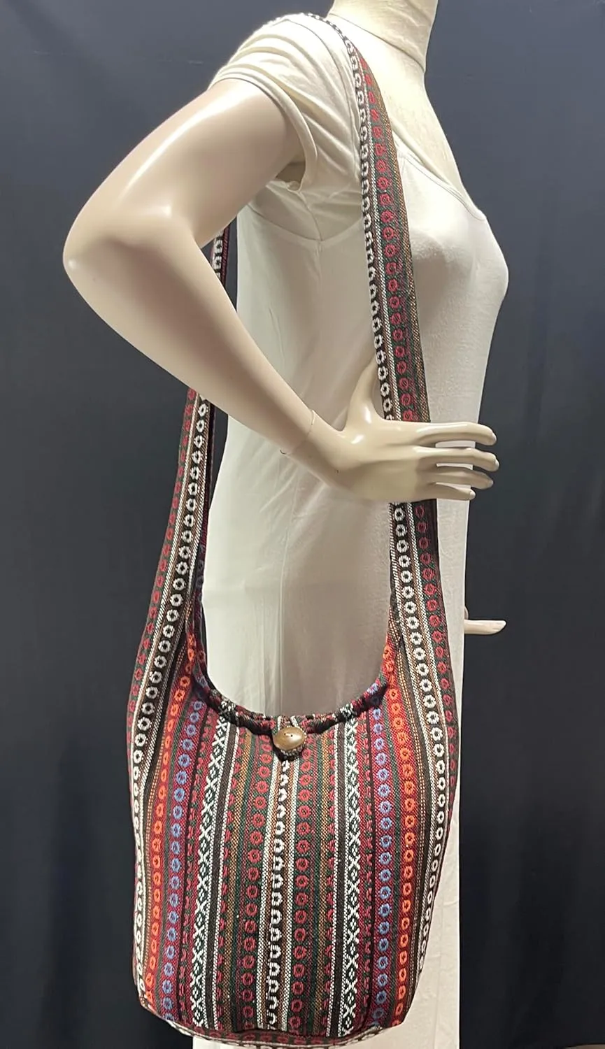 Woven Hippie Crossbody - Hobo Sling Shoulder Bag - Thai Cotton Boho Messenger Purse - Medium