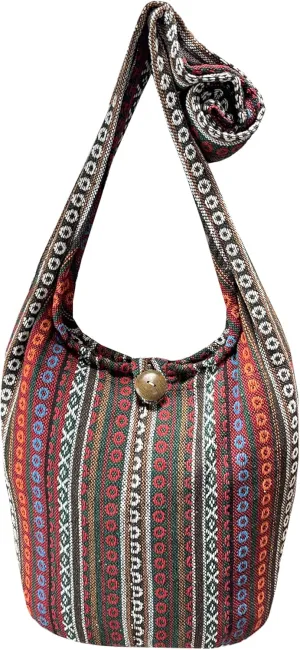 Woven Hippie Crossbody - Hobo Sling Shoulder Bag - Thai Cotton Boho Messenger Purse - Medium