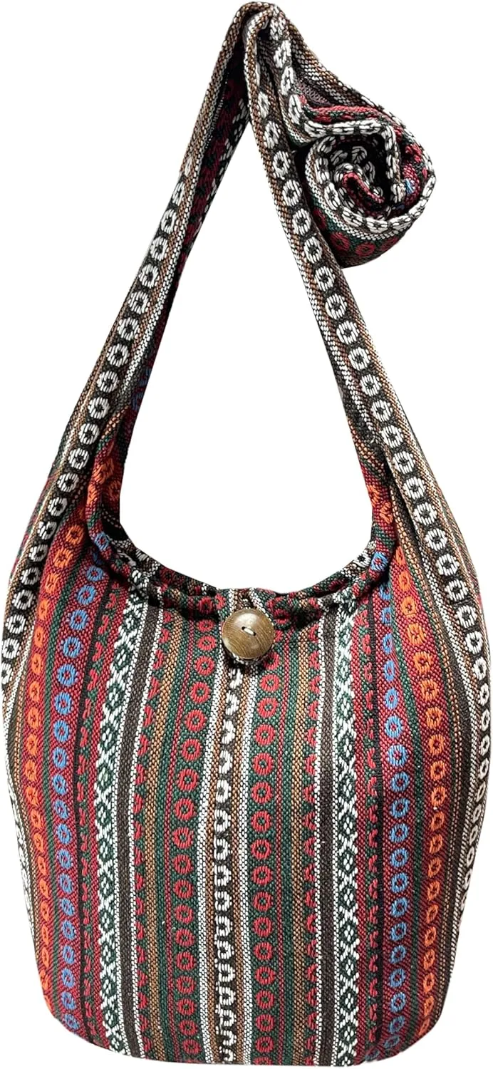 Woven Hippie Crossbody - Hobo Sling Shoulder Bag - Thai Cotton Boho Messenger Purse - Medium