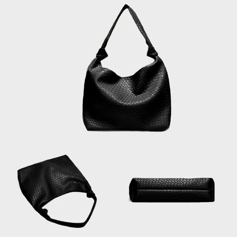 Woven Hobo Bags for Women Soft PU Leather Slouchy Bag Large Capacity Woven Leather Handbag Knotted Handle Slouchy Tote Purses