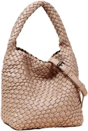 Woven Leather Bags for Women Knoted Women Handbag Designer Shoulder Bucket Purse Handmade Fashion Tote Hobo Bag Small