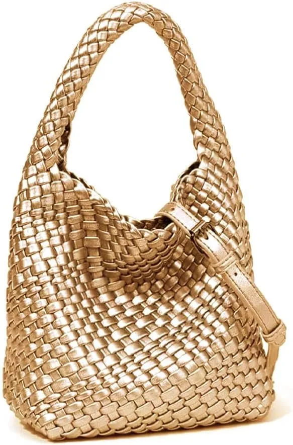 Woven Leather Bags for Women Knoted Women Handbag Designer Shoulder Bucket Purse Handmade Fashion Tote Hobo Bag Small