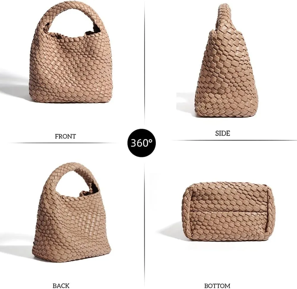 Woven Leather Bags for Women Knoted Women Handbag Designer Shoulder Bucket Purse Handmade Fashion Tote Hobo Bag Small