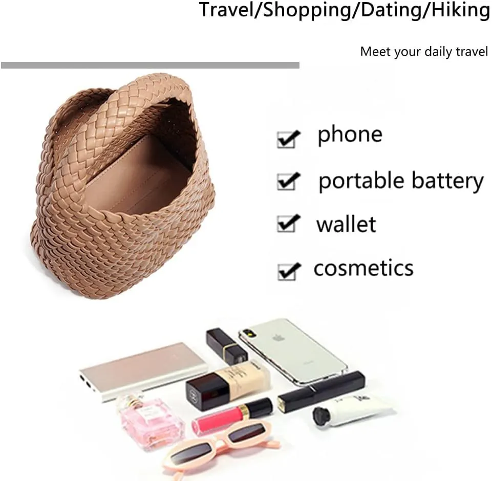 Woven Leather Bags for Women Knoted Women Handbag Designer Shoulder Bucket Purse Handmade Fashion Tote Hobo Bag Small