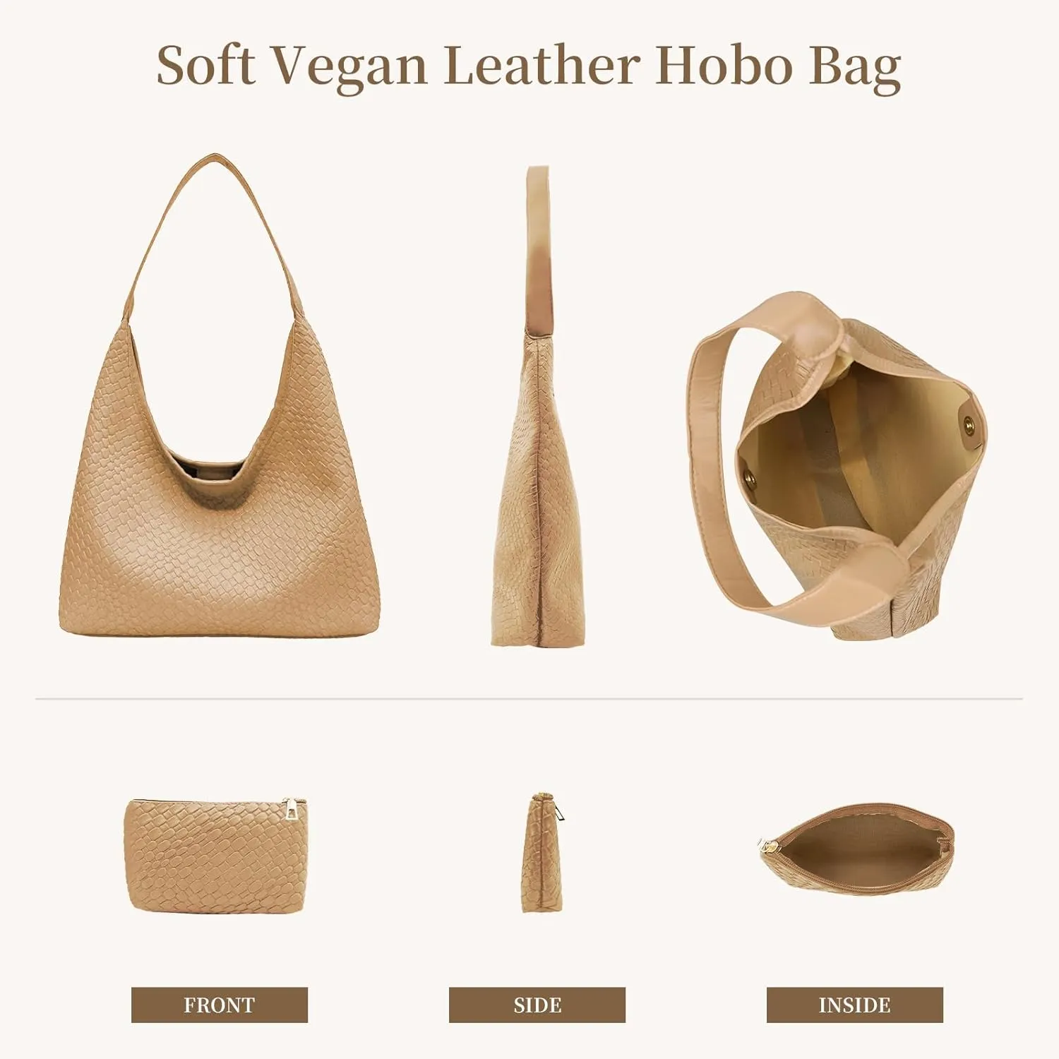 Woven Shoulder Bags for Women 2 PCS Small Leather Hobo Handbag Trendy Underarm Purse Fall Slouchy Tote Bag 2025
