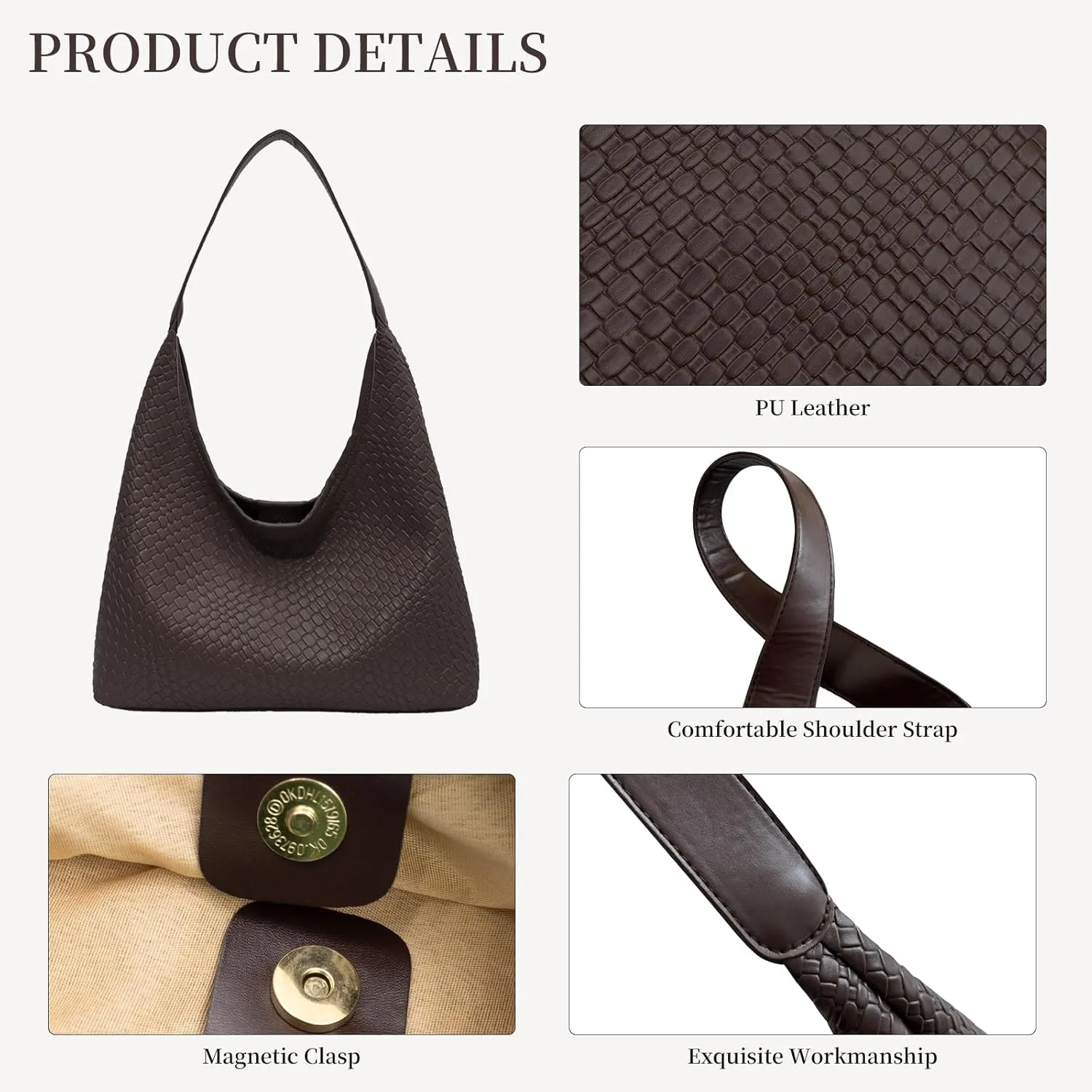 Woven Shoulder Bags for Women 2 PCS Small Leather Hobo Handbag Trendy Underarm Purse Fall Slouchy Tote Bag 2025