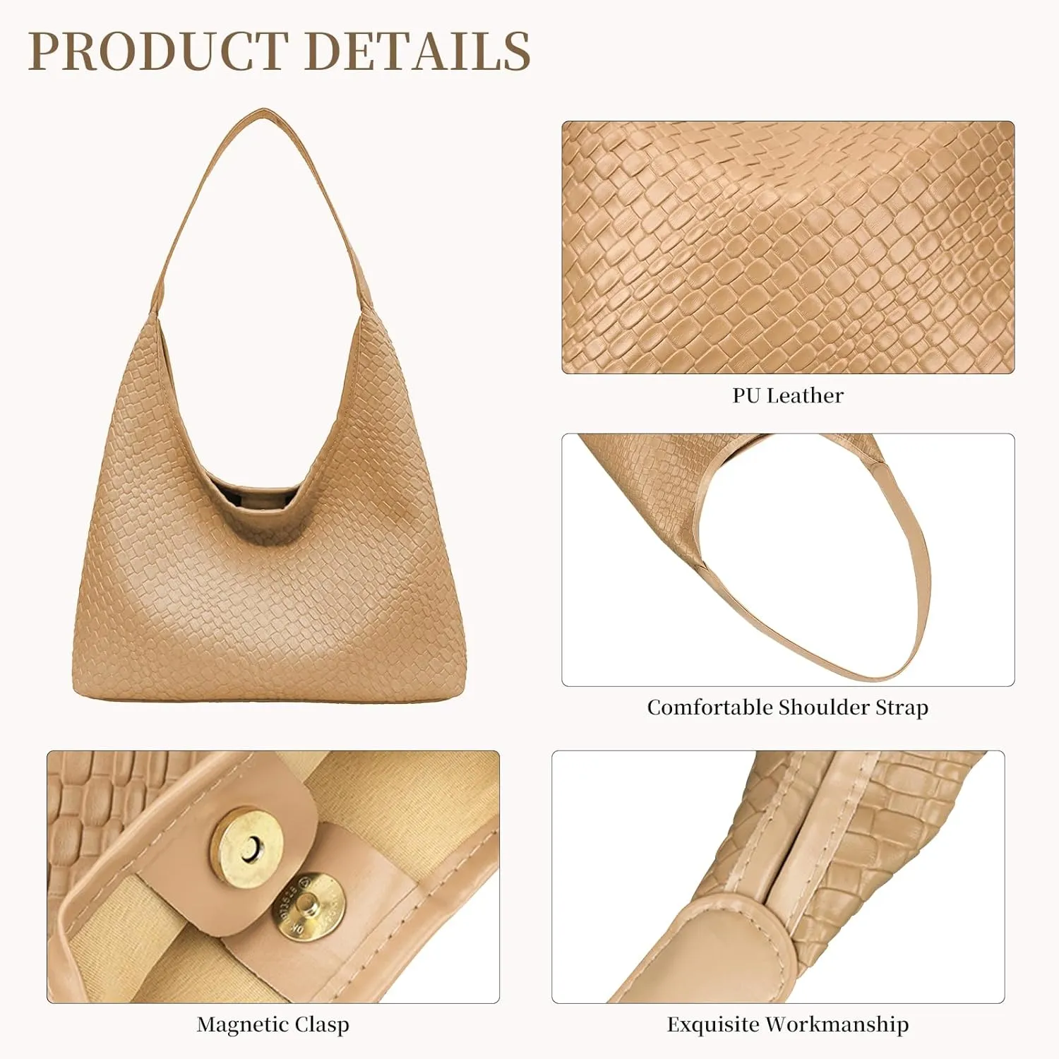 Woven Shoulder Bags for Women 2 PCS Small Leather Hobo Handbag Trendy Underarm Purse Fall Slouchy Tote Bag 2025