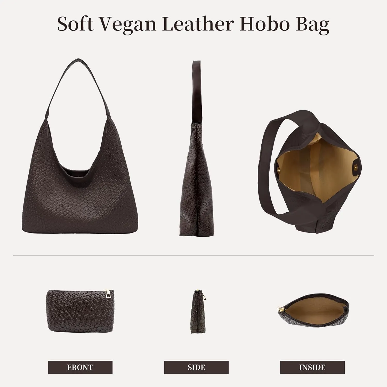 Woven Shoulder Bags for Women 2 PCS Small Leather Hobo Handbag Trendy Underarm Purse Fall Slouchy Tote Bag 2025