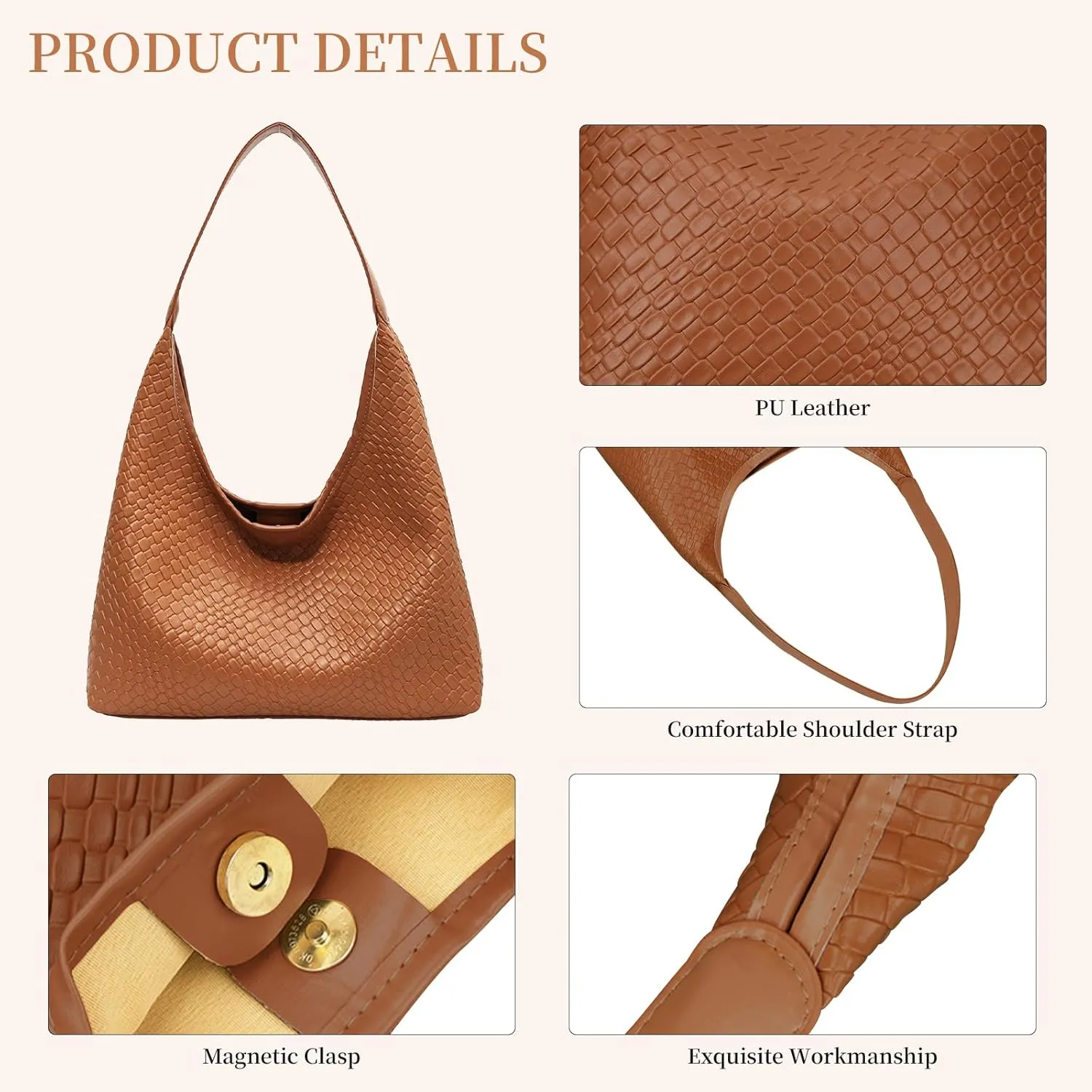 Woven Shoulder Bags for Women 2 PCS Small Leather Hobo Handbag Trendy Underarm Purse Fall Slouchy Tote Bag 2025