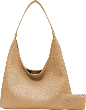 Woven Shoulder Bags for Women 2 PCS Small Leather Hobo Handbag Trendy Underarm Purse Fall Slouchy Tote Bag 2025