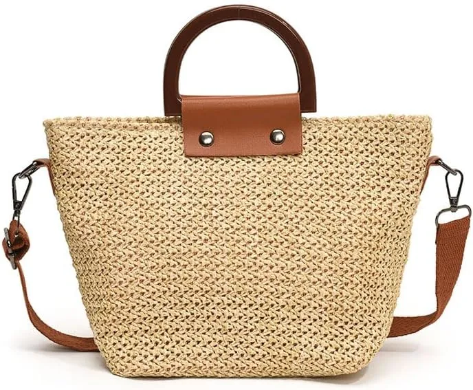 Woven Straw Crossbody Bag for Women - Trendy Tote Beach Vacation Casual Shoulder Handbag Retro Shoulder Bag Purse