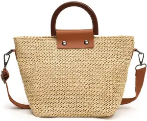 Woven Straw Crossbody Bag for Women - Trendy Tote Beach Vacation Casual Shoulder Handbag Retro Shoulder Bag Purse