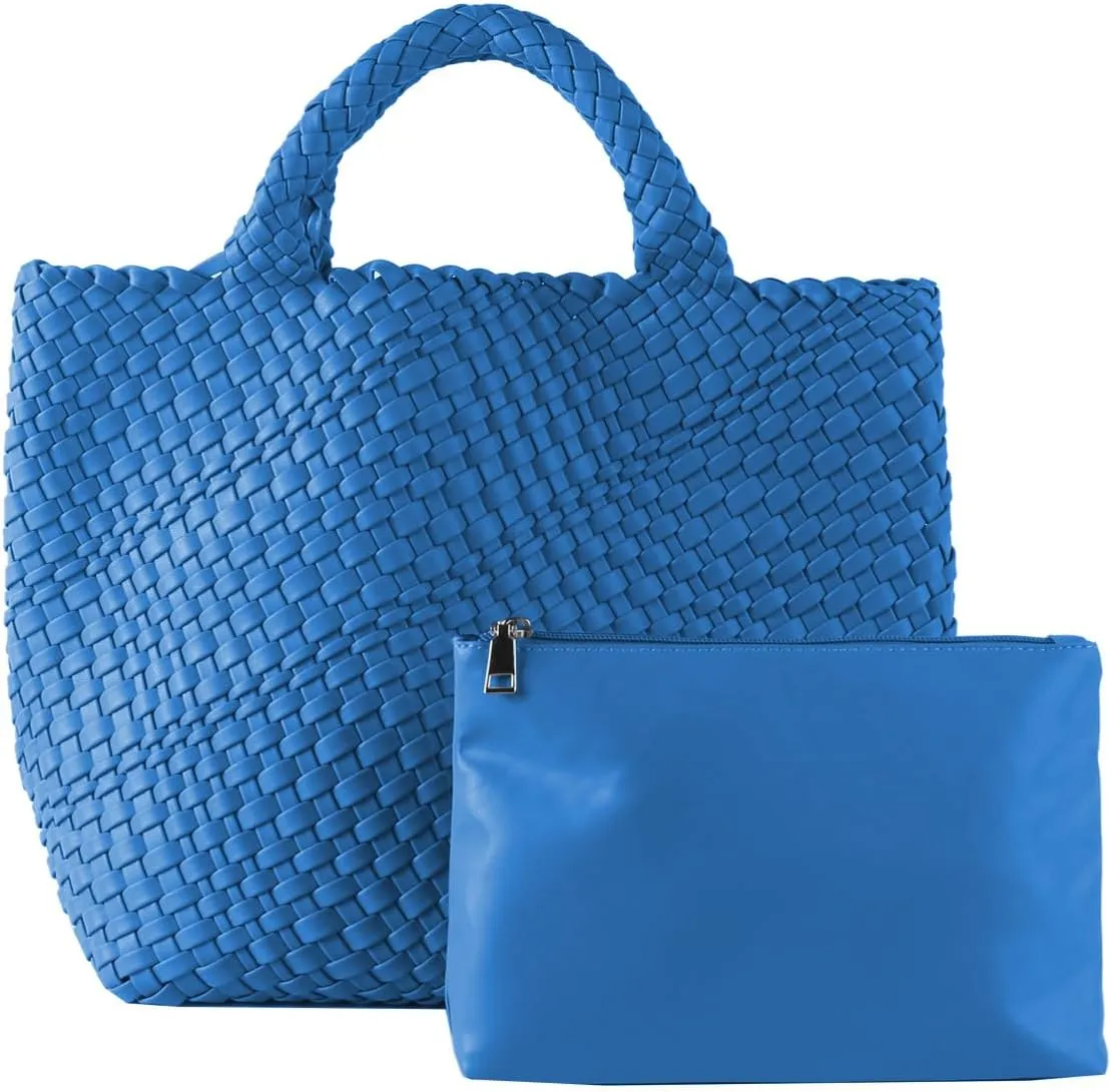 Woven Vegan Leather Handmade Tote for Women - Summer Beach Travel Hand Bag, Purse, Satchel Handbag
