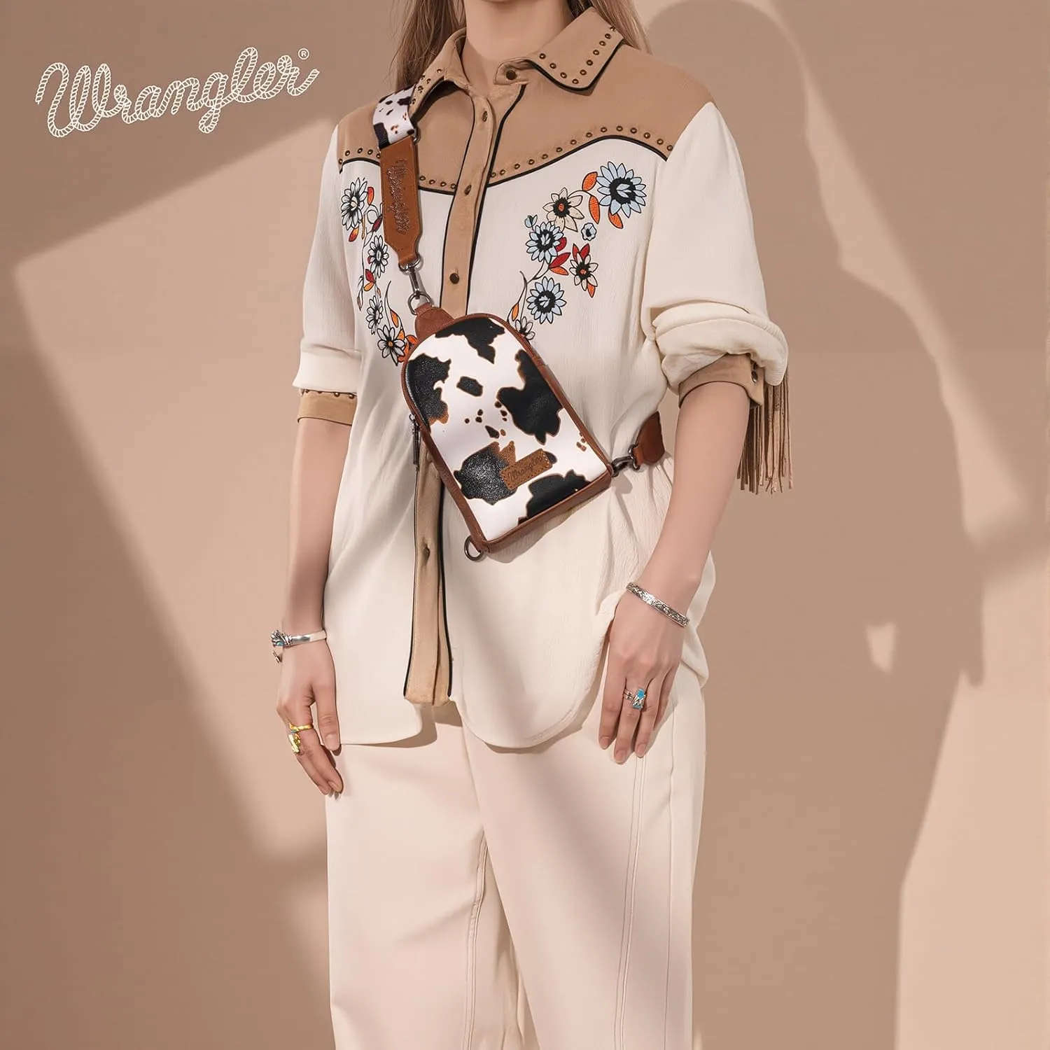 Wrangler Cow Print Crossbody Bags for Women Western Sling Bag with Adjustable Starp Cross Body Purse