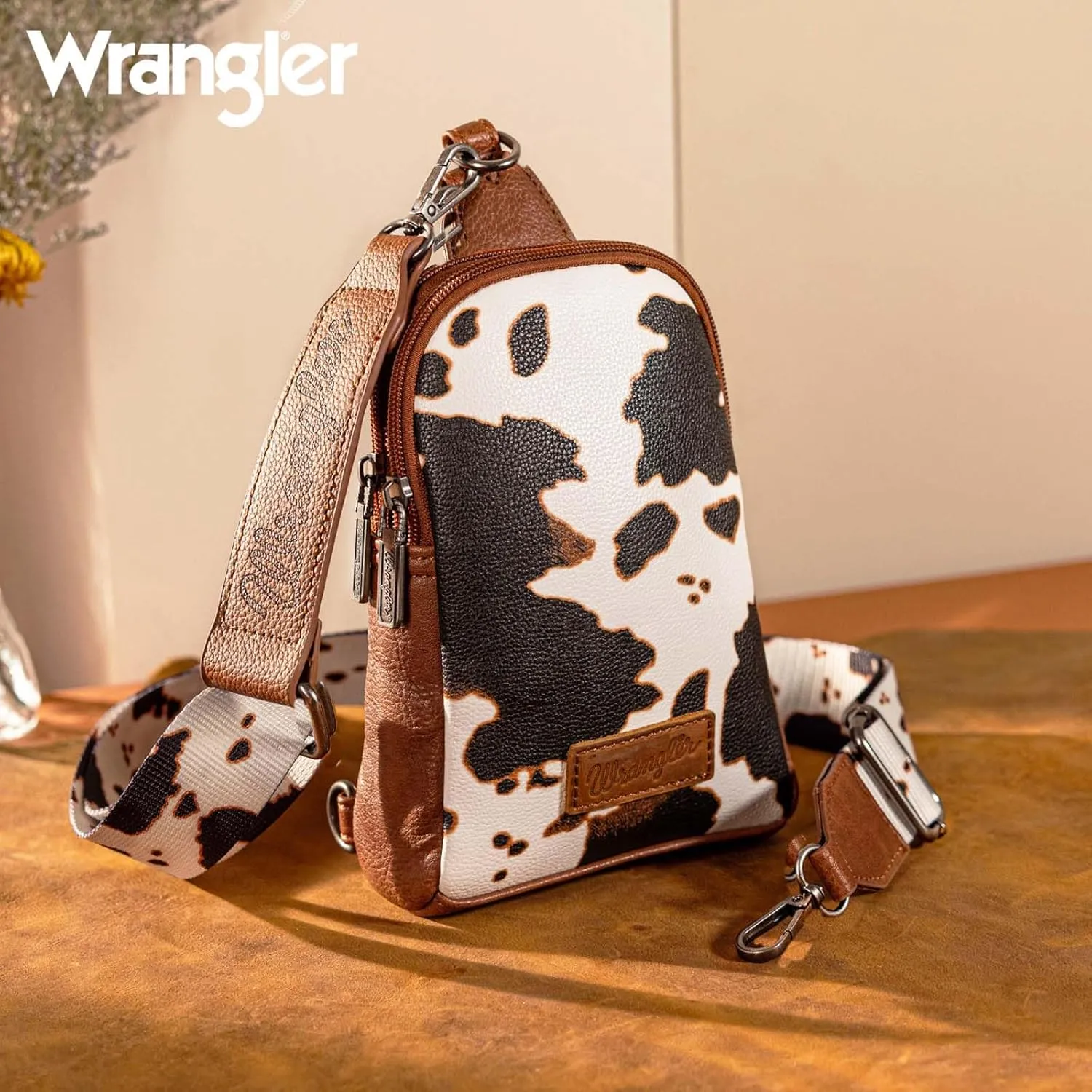 Wrangler Cow Print Crossbody Bags for Women Western Sling Bag with Adjustable Starp Cross Body Purse