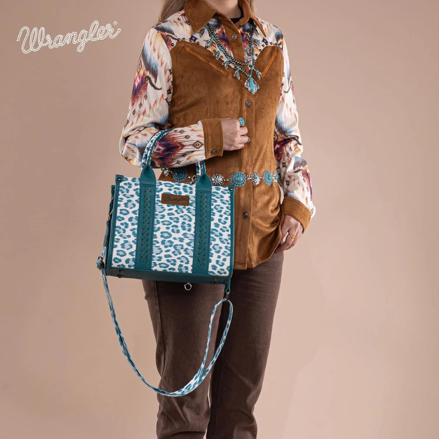 Wrangler Cow Print Tote Bag for Women Western Purse Boho Top Handle Satchel Handbag with Signature Strap