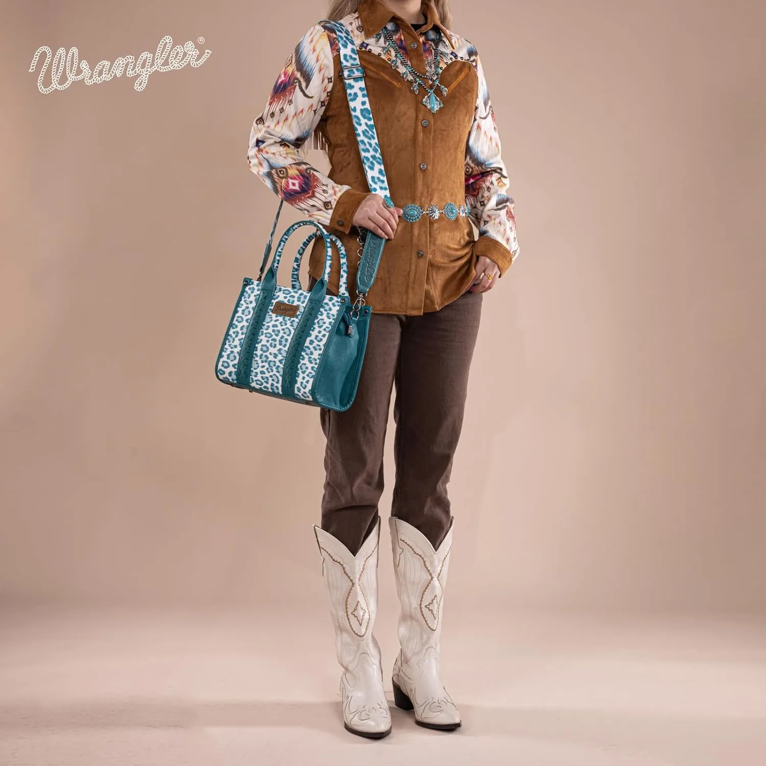 Wrangler Cow Print Tote Bag for Women Western Purse Boho Top Handle Satchel Handbag with Signature Strap
