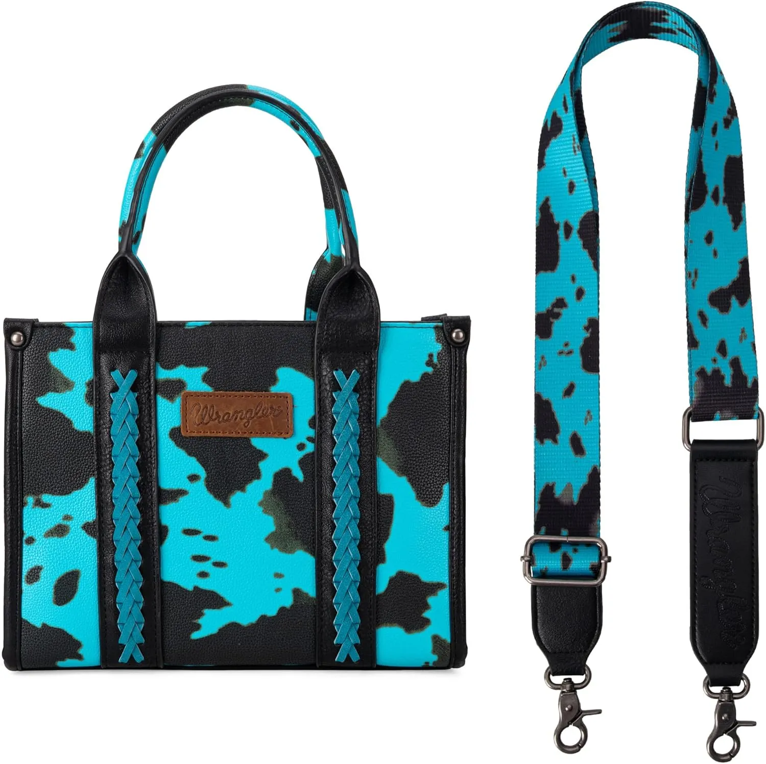 Wrangler Cow Print Tote Bag for Women Western Purse Boho Top Handle Satchel Handbag with Signature Strap