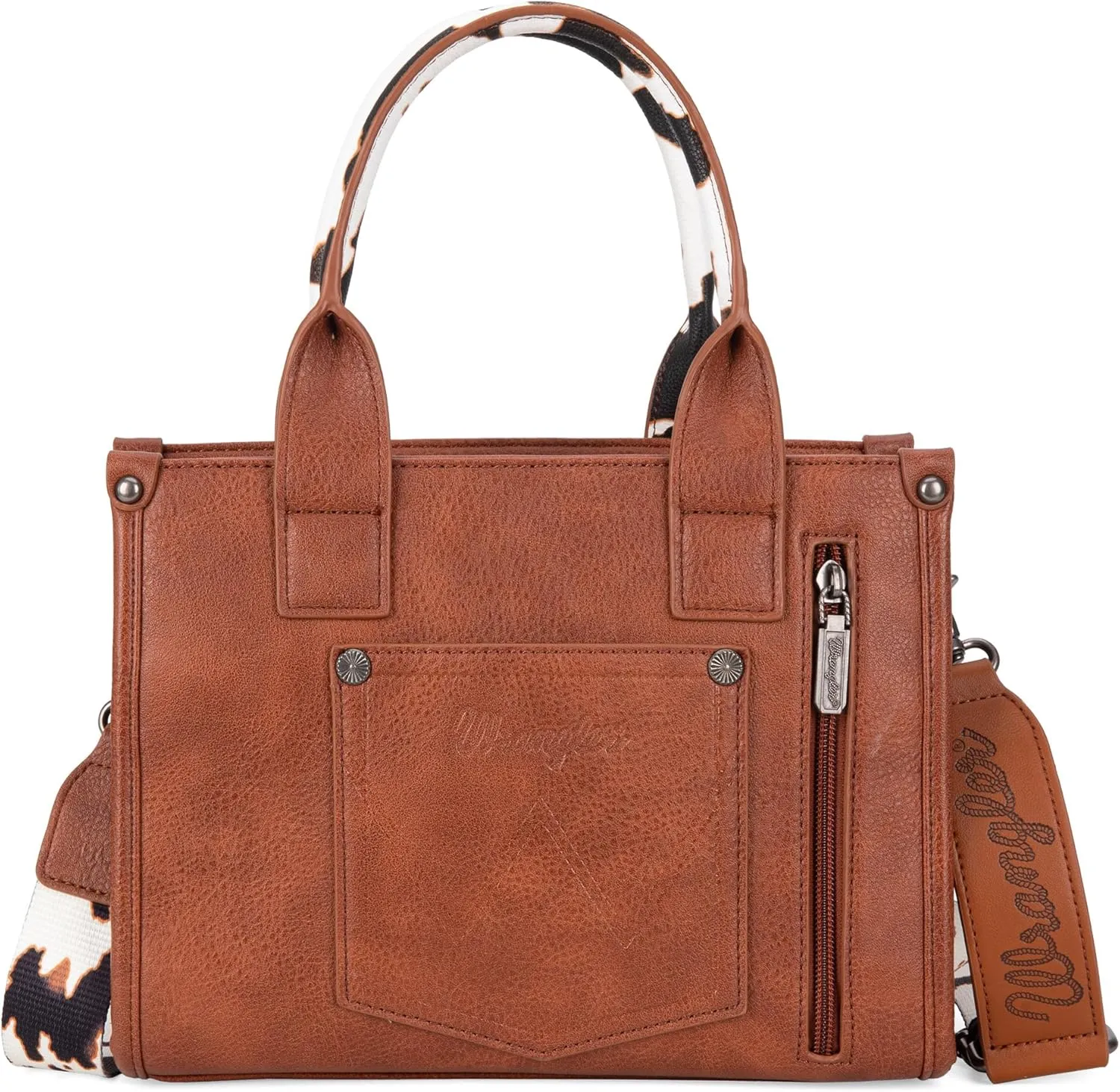 Wrangler Cow Print Tote Bag for Women Western Purse Boho Top Handle Satchel Handbag with Signature Strap