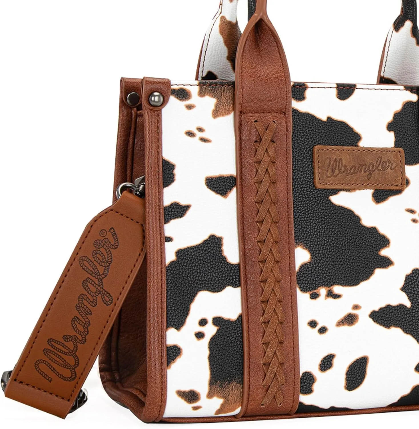 Wrangler Cow Print Tote Bag for Women Western Purse Boho Top Handle Satchel Handbag with Signature Strap