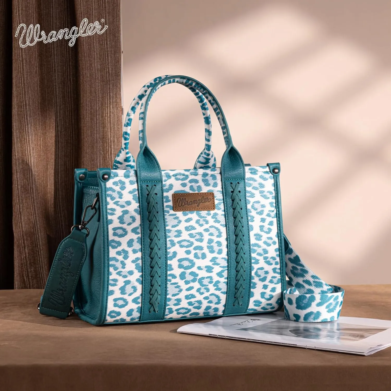 Wrangler Cow Print Tote Bag for Women Western Purse Boho Top Handle Satchel Handbag with Signature Strap