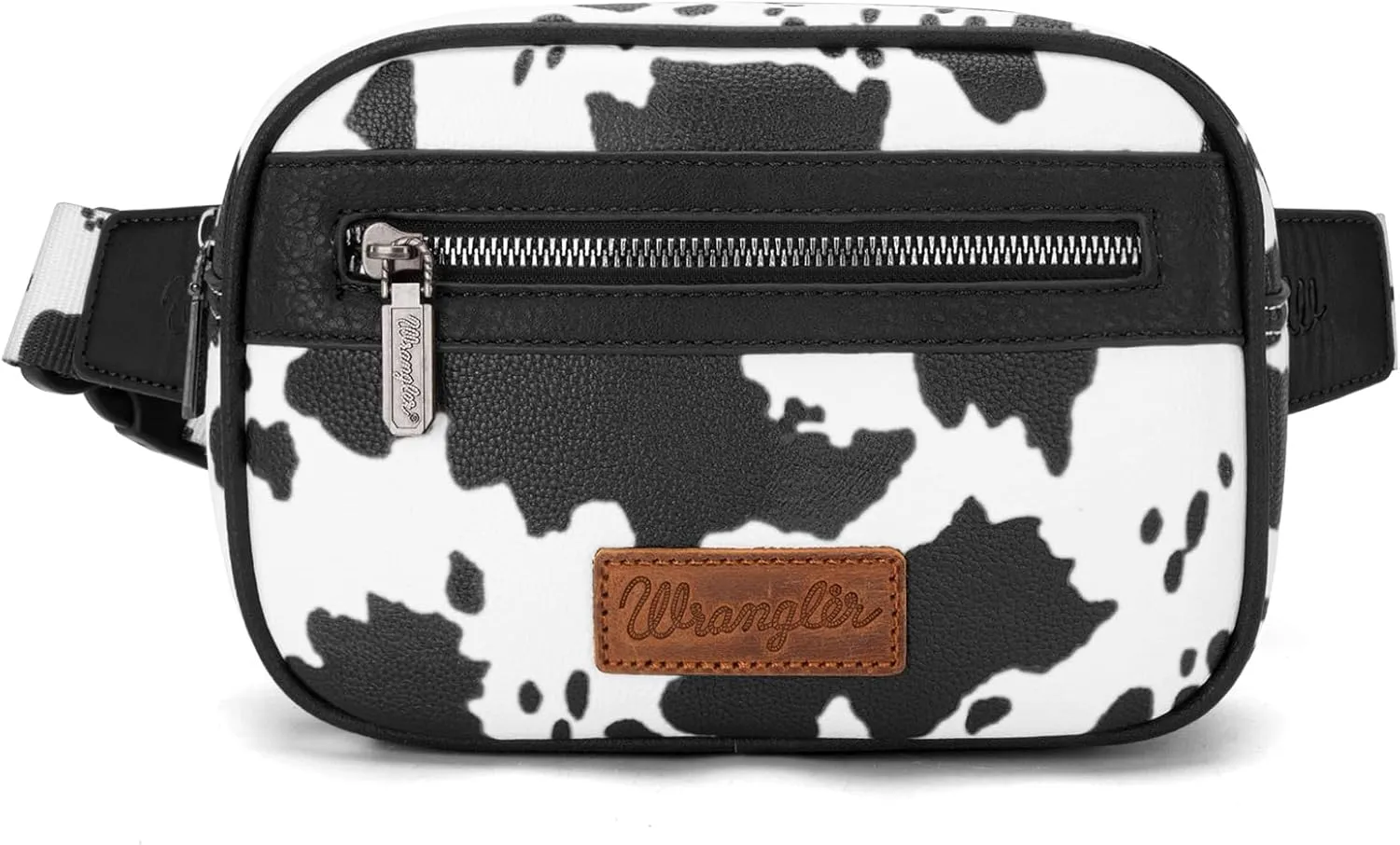 Wrangler Waist Pack for Women Cow Print Fanny Pack Men's Crossbody Belt Bag With Guitar Strap, Black