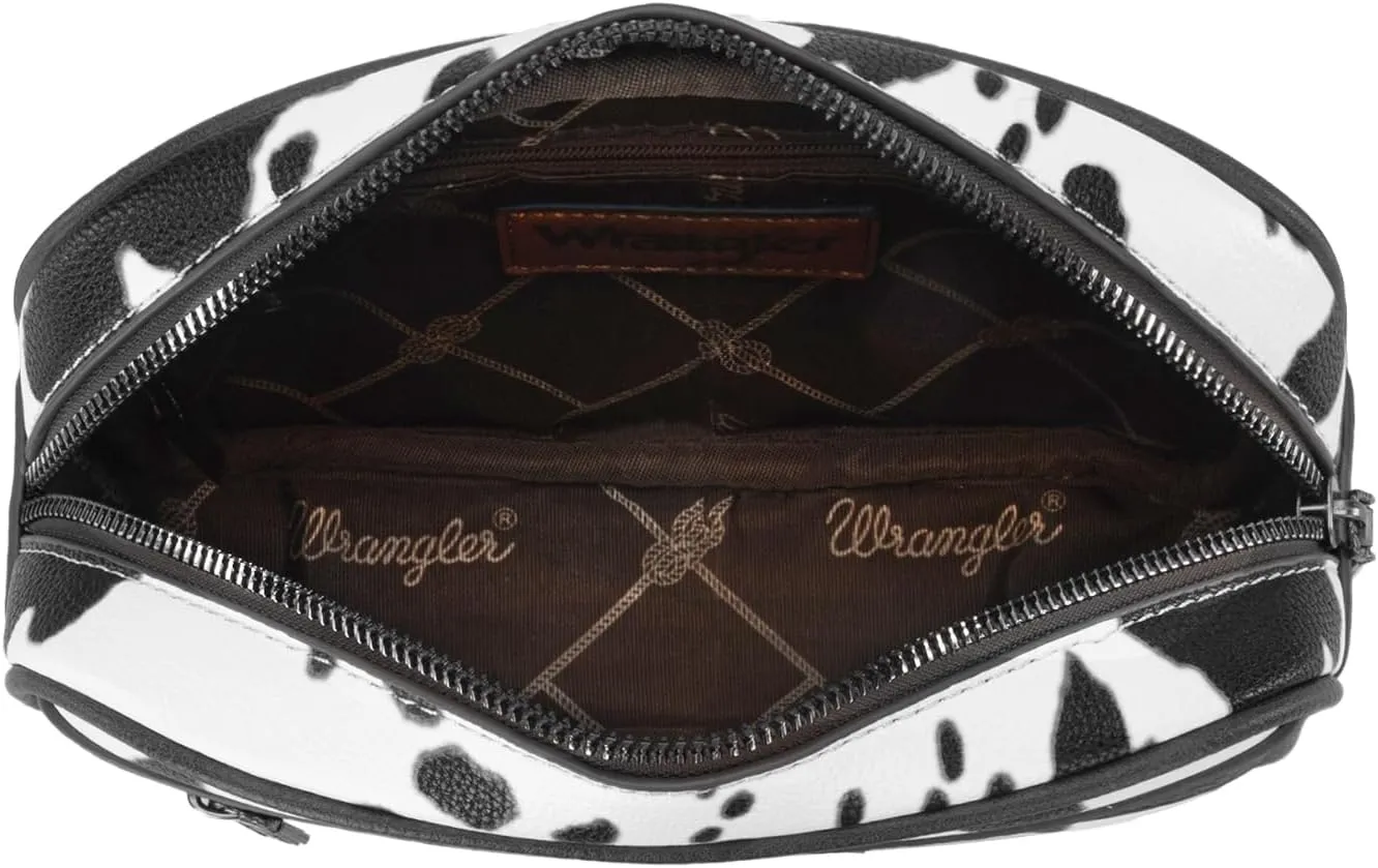 Wrangler Waist Pack for Women Cow Print Fanny Pack Men's Crossbody Belt Bag With Guitar Strap, Black